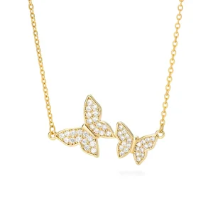 Bling Women’s Stainless Steel Double Butterfly Pendant Necklace with Zircon Fashion Accessory