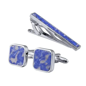 Blue Agate Stone Premium Cufflinks Tie Clip Custom Men Suit Shirt Fashion Accessory Wedding Tuxedo Trendy Jewelry Set