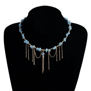 Blue Beads Simple Trendy Necklaces for Girls Sweet Cute Luxury Jewellery for Women Ladies Accessories
