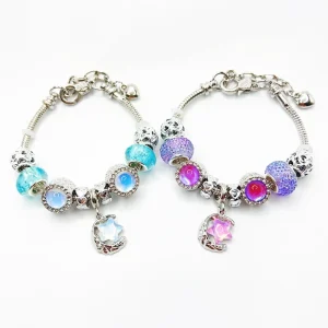 Blue Cat Eye Star Moon Pendant Bracelet Hollow Heart Glass Beaded Strand Fashion Jewelry Live Selling