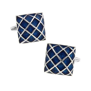 Blue Checks Enamel Elegant Cufflinks Custom Mens Suit Shirt Fashion Accessory Wedding Tuxedo Trendy Jewelry Gift Set