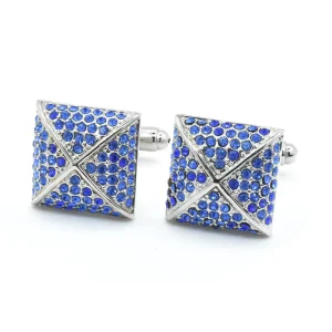 Blue Crystal Diamond Elegant Cufflinks Custom Men’s Suit Shirt Fashion Accessory Wedding Tuxedo Trendy Jewelry Gift