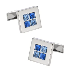 Blue Diamond Crystal Elegant Cufflinks Custom Mens Suit Shit Fashion Accessory Wedding Tuxedo Trendy Jewelry Gift Set