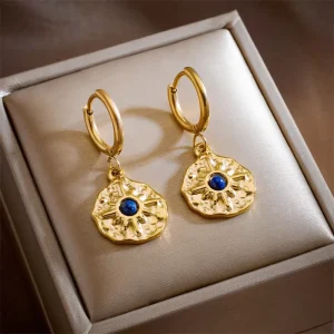 Blue Diamond Trendy Sunflower Geometric Pendant Earrings Creative Non Fading Fashion Personalized Jewelry