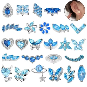 Blue Earrings Jewelry Women Cute Fashion Stud Earrings Body Piercing Titanium Labret Zircon Nose Ring Jewelry