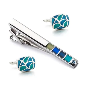 Blue Enamel Cufflinks Tie Clips Custom Mens Business Suit Shirt Fashion Accessory Wedding Tuxedo Trendy Jewelry Gift