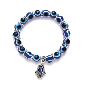 Blue Eyes Evil Turkish Zinc Alloy Beads Handmade Elasticity Bracelet Jewelry for Women Party Wedding Anniversary Gift