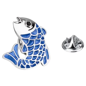 Blue Fish Enamel Elegant Lapel Pin Brooches Custom Men Suit Shirt Fashion Accessory Collar Stay Wedding Tuxedo Jewelry