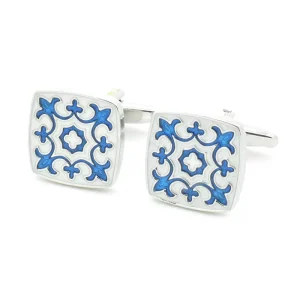 Blue Floral Classic Elegant Cufflinks Custom Mens Suit Shirt Fashion Accessory Wedding Tuxedo Trendy Jewelry Gift