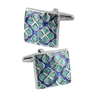 Blue Flower Enamel Elegant Cufflinks Custom Mens Suit Shirt Fashion Accessory Wedding Tuxedo Trendy Jewelry Gift Set