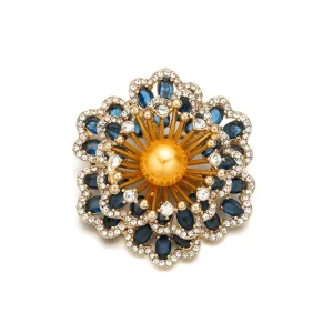Blue Flower Zircon Copper Pearl Brooches Luxury Women Rhinestone Crystal Gold Plated Customize Designer Brooch Pins