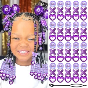 Blue Heart Cross Bubble Hair Beads for Kids Girls Braids Large Hole Pony Beads African Dreadlock Hair Jewelry Styling Kit