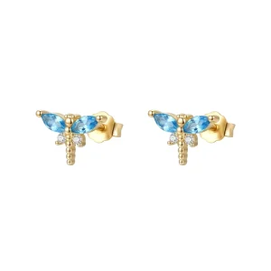 Blue Marquise Butterfly Stud Earrings Gold-Plated 925 Sterling Silver Cubic Zirconia Earrings for Women