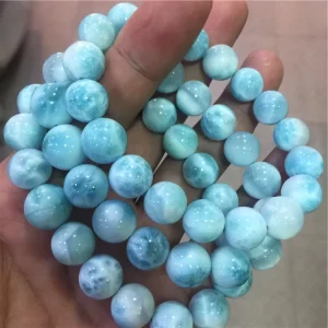 Blue Natural Larimar in Dominican Beads Elastic Bracelet Gemstone Fashion Jewelry for Men’s and Women’s