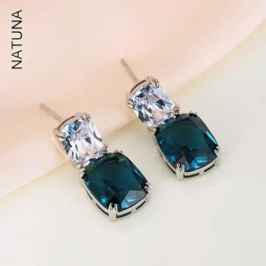 Blue Sapphire Square Diamond Earrings for Women Crystal Earrings