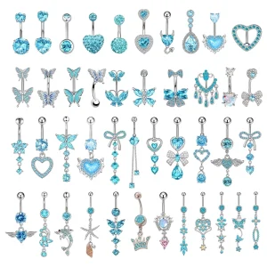 Blue Stainless Steel Belly Ring CZ Zircon butterfly Belly Button Ring Women’s Belly Piercing Jewelry