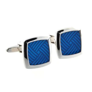 Blue Strip Enamel Elegant Cufflinks Custom Men’s Suit Shirt Fashion Accessory Wedding Tuxedo Trendy Jewelry Gift Set