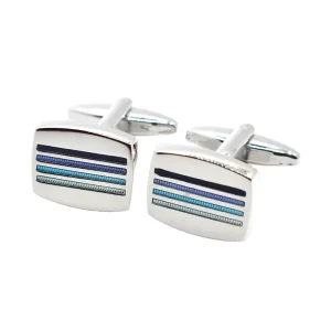 Blue Strips Enamel Elegant Cufflinks Custom Mens Suit Shirt Fashion Accessory Wedding Tuxedo Trendy Jewelry Gift Set