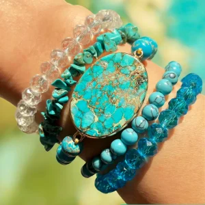 Blue Turquoise Beaded Bracelet Women Natural Stone Handmade Crystal Rhinestone Bangle Elegant Light Luxury