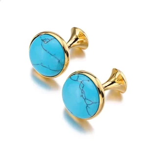 Blue Turquoise Premium Cufflinks Custom Men’s Suit Shirt Fashion Accessory Wedding Tuxedo Trendy Jewelry Gift Set