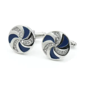 Blue Whirlwind Crystal Elegant Cufflinks Custom Mens Suit Shirt Fashion Accessory Wedding Tuxedo Trendy Jewelry Gift