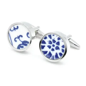 Blue White Ceramic Stone Unique Cuff Links Custom Men Business Suit Shirt Wedding Tuxedo Fashion Accessory Cufflinks