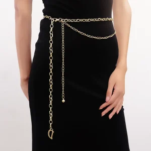 Body Chain Multi Layers Chunky Metal Waist Chain with Long Tassel Letter D Pendant Belt Chain for Women