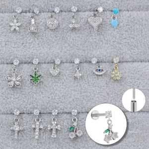 Body Jewelry Cartilage Earring Flatback Piercing Stainless Steel Zircon Threadless Labret Push Earring for Children