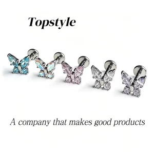 Body Jewelry Custom Titanium Marquise Fan Earring with CZ Stone and Logo