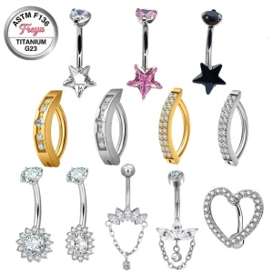 Body Jewelry Hypoallergenic Titanium Zircon Star Navel Piercing Ring