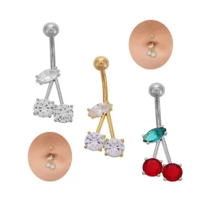 Body Jewelry Navel Piercing for Women Cherry Belly Button Rings Surgical Steel Nickel Free Belly Piercing Gold Plated