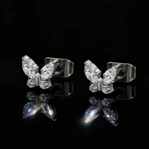 Body Jewelry Titanium 20G Butterfly Stud Earrings with CZ Insect Push Back Piercing Fashion Jewelry