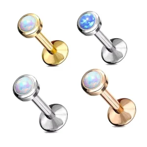 Body Jewelry for Women Men Stainless Steel Piercing Helix Tragus Lip Piercing Opal Labret Stud Ring Flat Back Earring