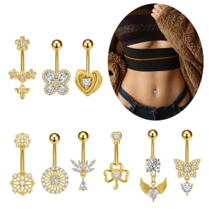 Body Piercing Jewelry Stainless Steel Inlaid Zircon Long Tassels Belly Piercing Hanging Navel Nail