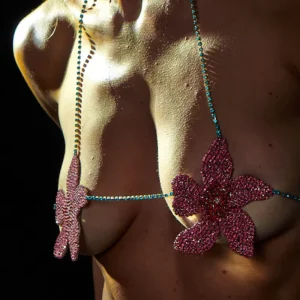 Body Rhinestone Chest Chain Accessories Pink Flower Rhinestone Chest Chain Fashion Sexy Luxury Body Chain