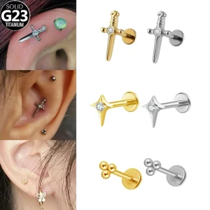 Body jewelry Hypoallergenic titanium zircon stud earrings for ear cartilage lobe helix and labret piercing