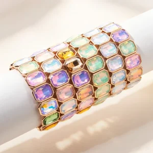 Bohemia Fashion Jewelry Handmade Crystal Rhinestone Charm Elastic Enamel Bracelet Zinc Alloy for Women’s Gift