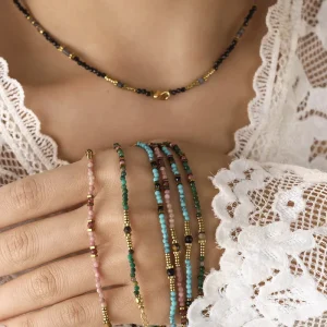 Bohemia Fashion Jewelry Stainless Steel Colorful Natural Stone Beaded Necklaces Women