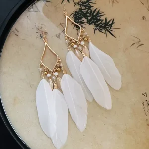 Bohemia Feather Drop Earrings Statement Holiday Designer Inspired Fancy Jewellery for Women Fashion Chandelier Earrings