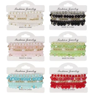 Bohemia Flower Zinc Alloy Plastic Multicolor Beaded Stack Stretch Bracelet Summer Beach Anniversary Gift