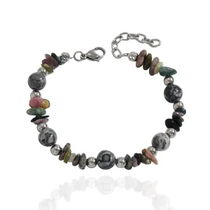 Bohemia Style Stainless Steel Bracelet for Women, Titanium Steel Jewelry, Gold Plated Natural Stone Bracelet