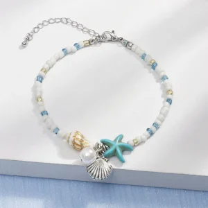 Bohemia Women’s Natural Stone Shell Crystal Beaded Bracelet Turquoise Color Fashion Jewelry Gold Plating Beach