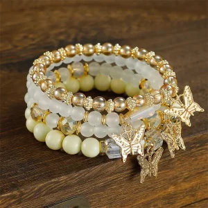 Bohemian Bracelet Jewelry Fashion 4Pcs Sets Butterfly Crystal Multilayer Beaded Bracelets for Women Girls