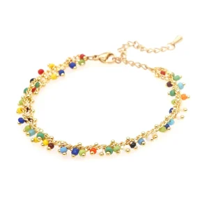 Bohemian Chain Flower Design Multicolor Dainty Glass Beaded Bracelet for Women