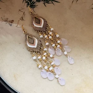 Bohemian Chandelier Tassel Drop Dangle Earrings for Women Gold Beaded Long Statement Boho Vintage Beach Party Fashion Jewelry