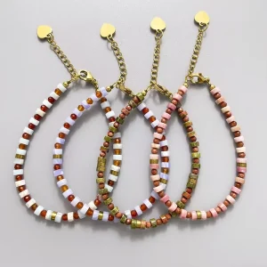 Bohemian Colored Natural Stone Beaded Bracelet Fashion Stackable Waterproof Stainless Steel 18K for Women