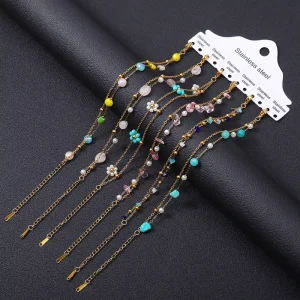 Bohemian Colorful Beaded Stainless Steel Bracelet 18K Gold Plated Waterproof Flower Crystal Bracelets