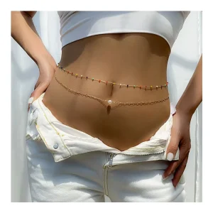 Bohemian Colorful Crystal Sexy Double Layered Fashion Body Chain Fine Chain Pearl Waist Chain