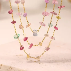Bohemian Colorful Crystal Strings Beaded Necklace and Bracelet Jewelry Set, Stainless Steel