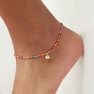 Bohemian Colorful Rice Beads Silver Plated Scallop Shell Anklets for Women Party Summer Ocean Beach Foot Leg Jewelry